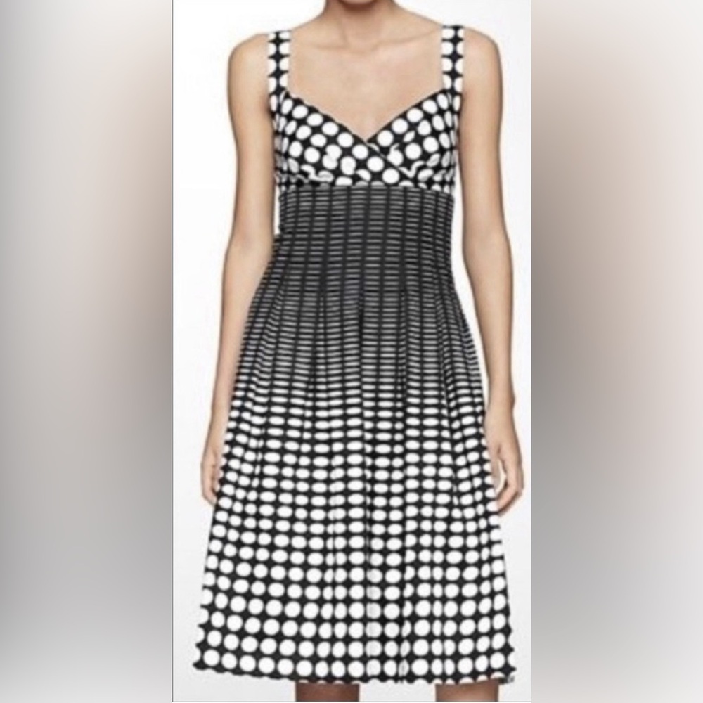 Dana Buckman Black and White Ombre Dot Dress, Size 12